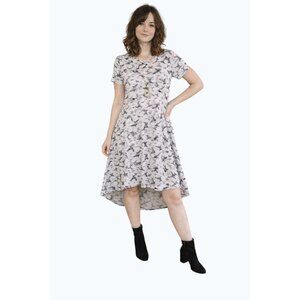 LuLaRoe Carly Swing Gray & Black Bird Print High-Low Dress Lightweight Small